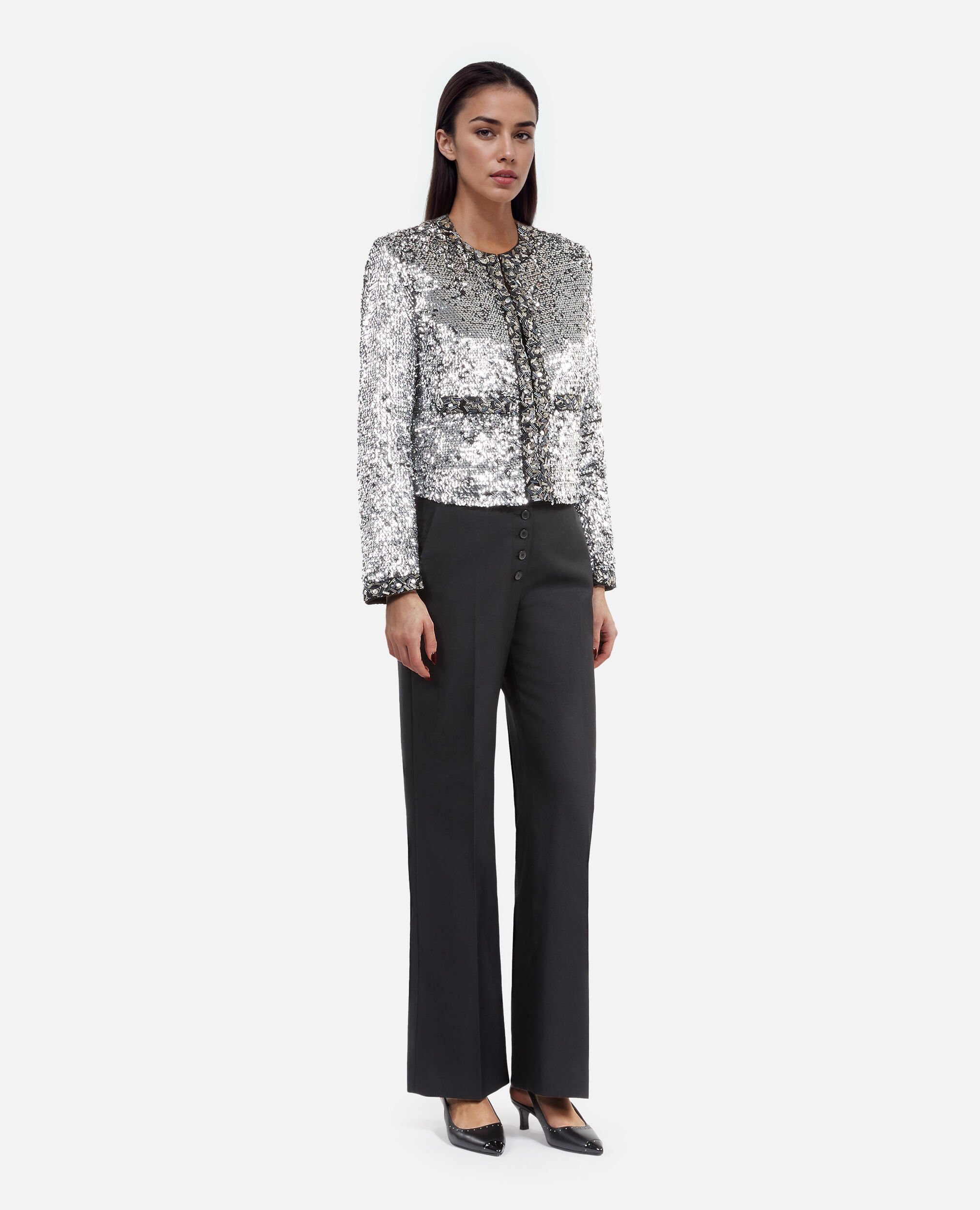 Sequin and silver pearl jacket, SILVER, hi-res image number null