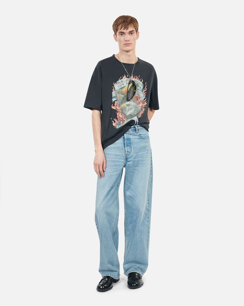 The Kooples HERREN BLACK WASHED schwarzes t-shirt „eagles on fire“
