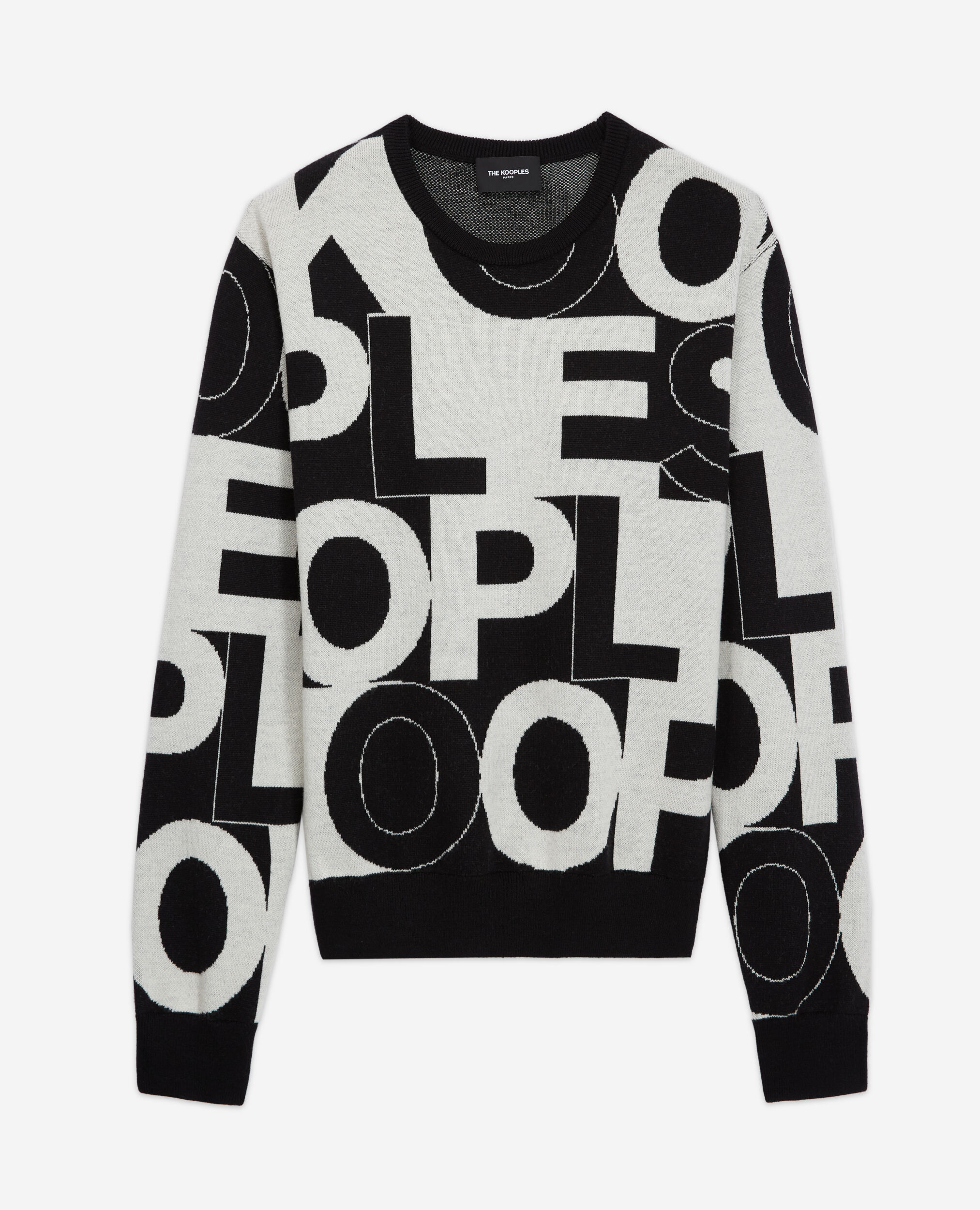 Merino sweater with The Kooples logo, BLACK WHITE, hi-res image number null
