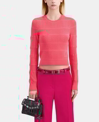 The Kooples FEMME RETRO PINK pull en maille ajourée fuchsia