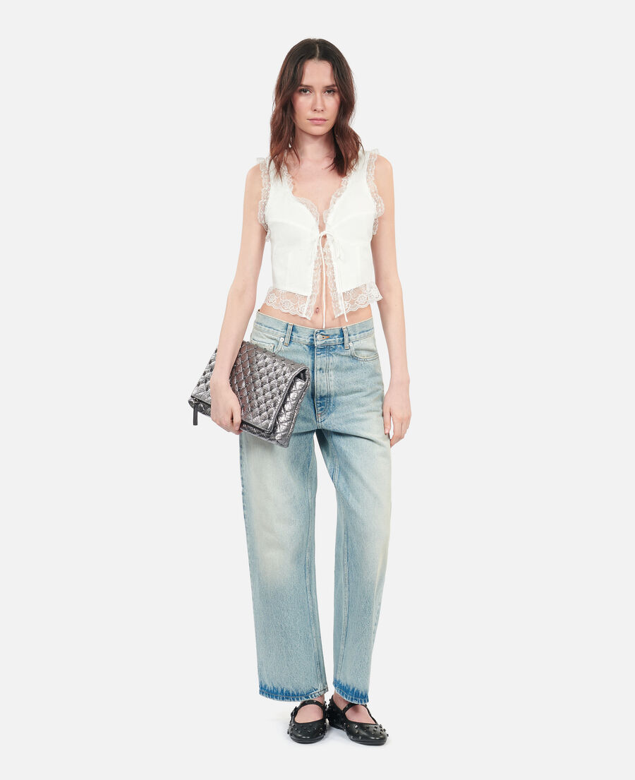 The Kooples FEMME ECRU top sans manches avec dentelle écru