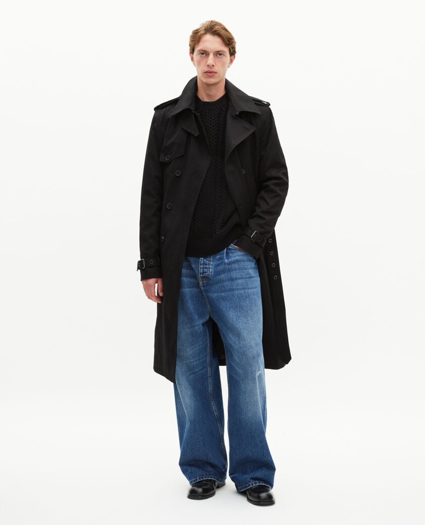 The Kooples MEN BLACK straight cut black cotton trench coat