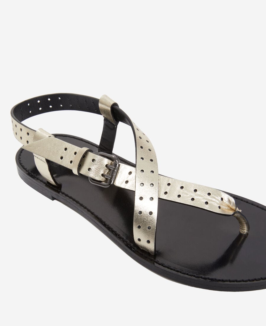 The Kooples WOMEN GOLD gold sandals in perforated leather