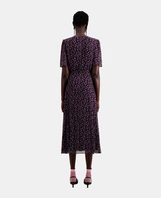 The Kooples FEMME BLACK / PINK robe portefeuille longue imprimée