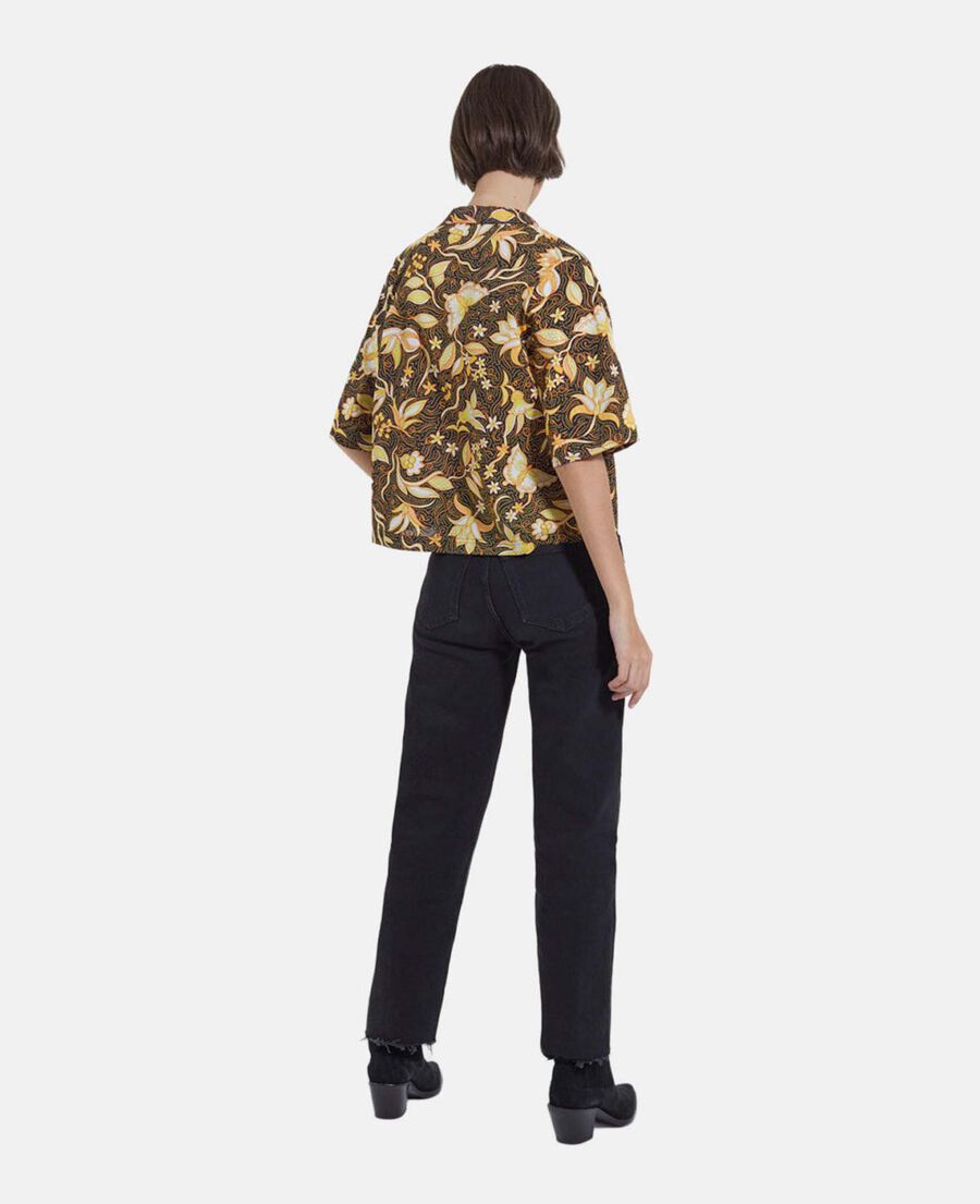 short-sleeve black cotton shirt with print