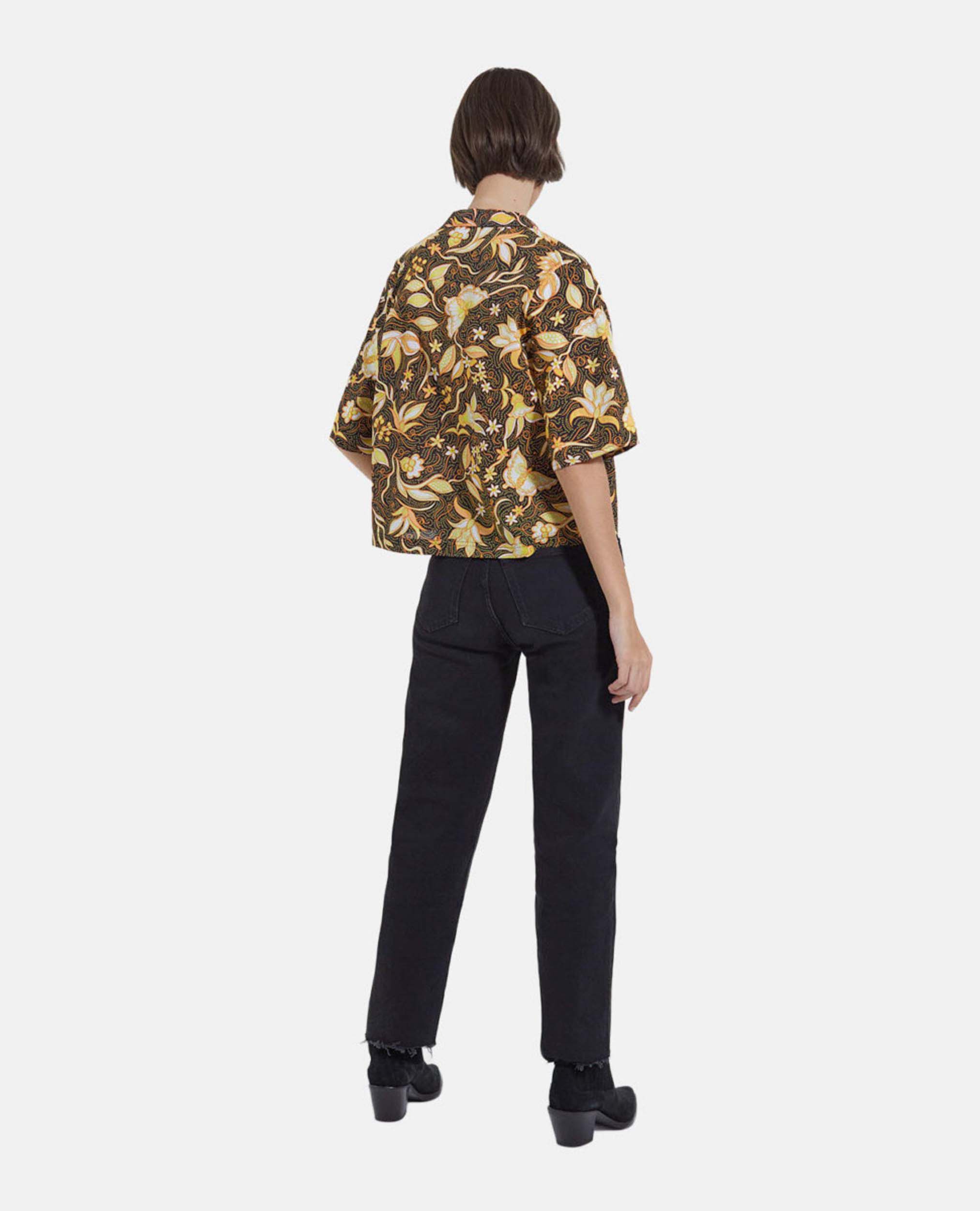 Short-sleeve black cotton shirt with print, BLACK, hi-res image number null