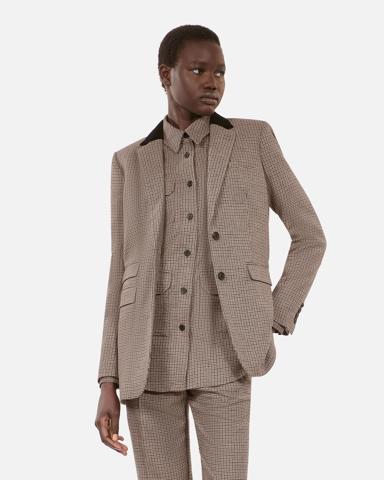 The Kooples WOMEN BEIGE-BROWN beige houndstooth suit jacket