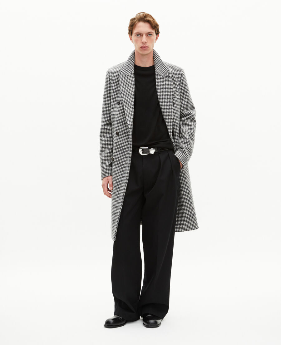 The Kooples H BLACK GREY long black and white wool houndstooth coat