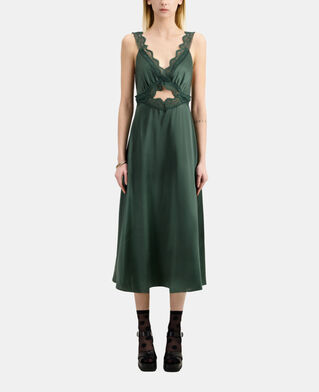 The Kooples F WOOD KAKI long green slip dress with guipure
