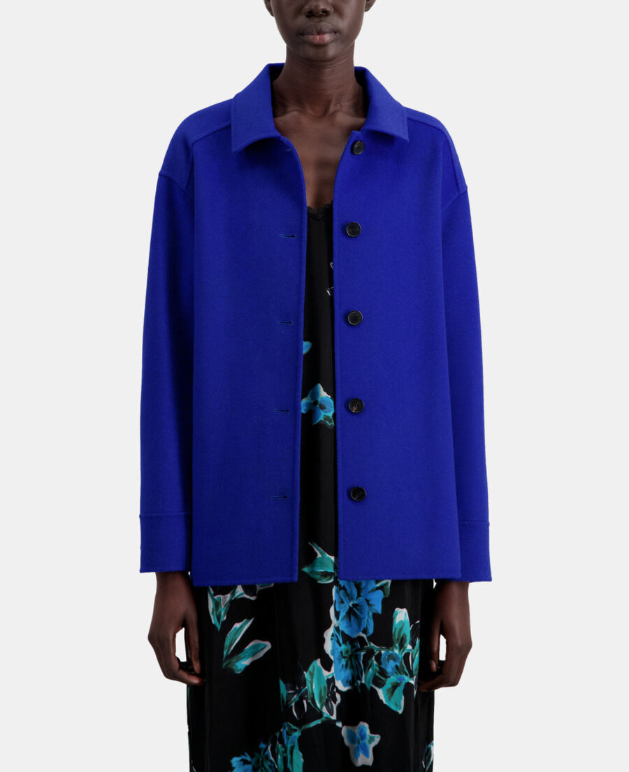 blouson type surchemise bleu en laine mélangée