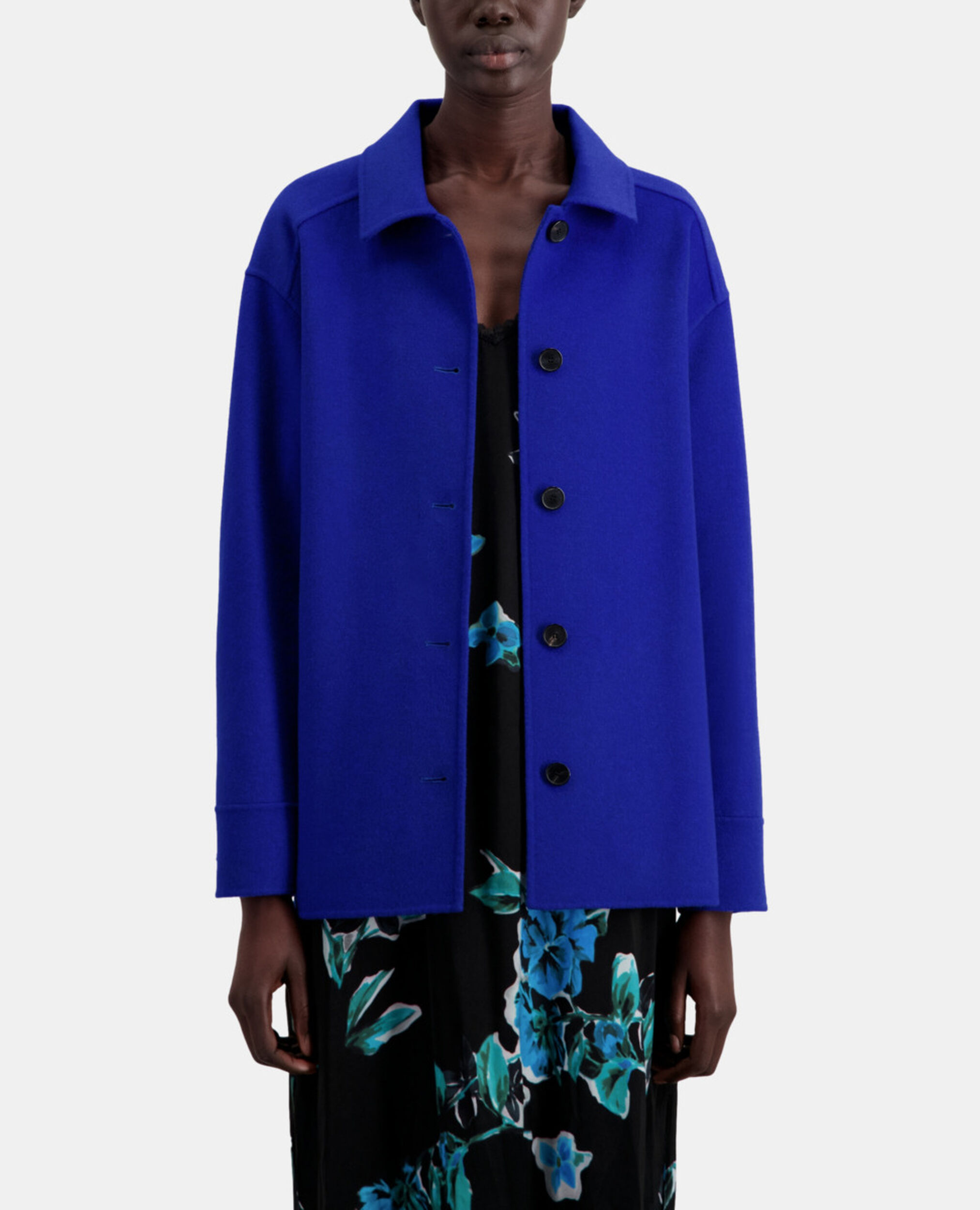 Blouson type surchemise bleu en laine mélangée, MEDIUM BLUE, hi-res image number null