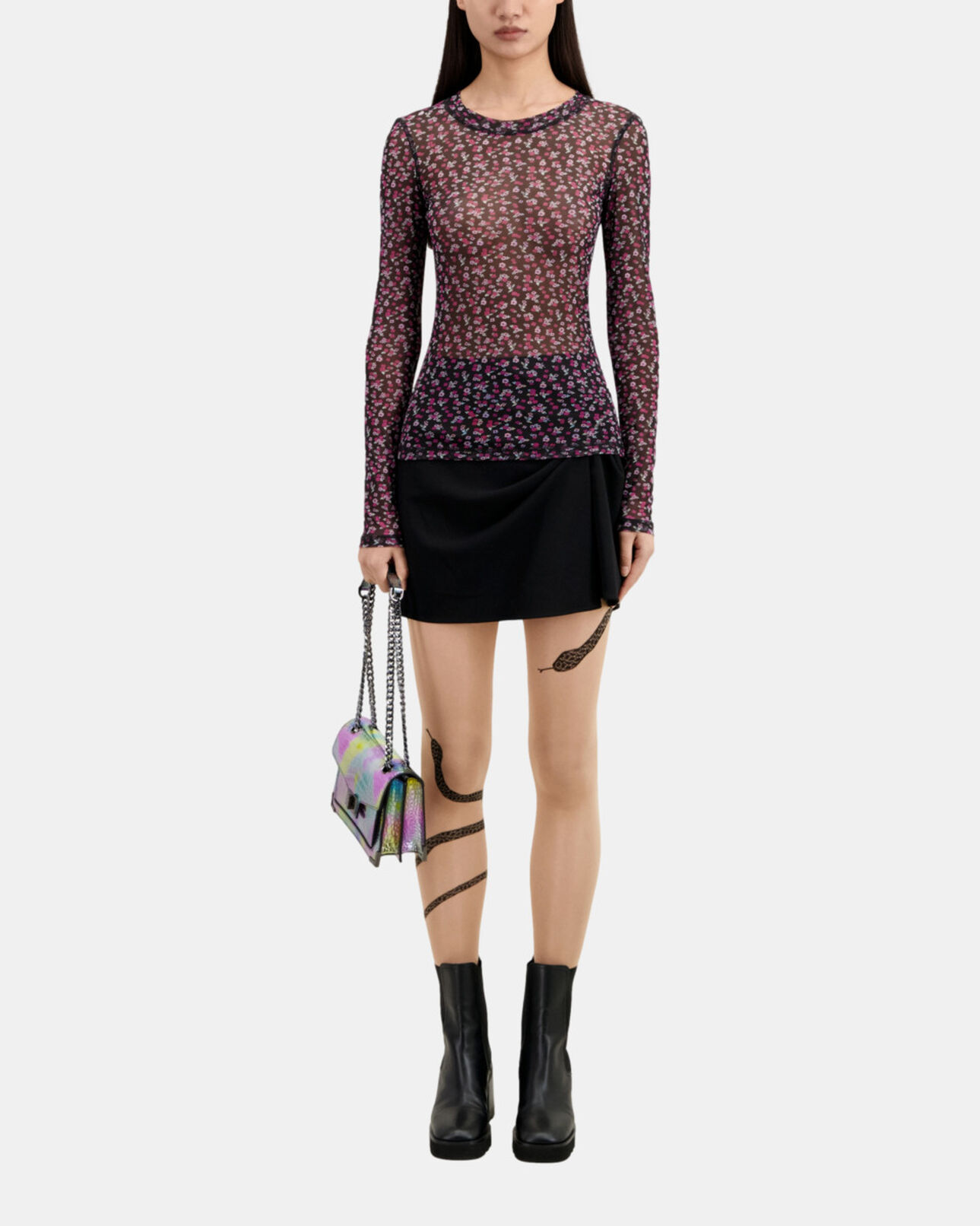 The Kooples FEMME BLACK / PINK t-shirt imprimé