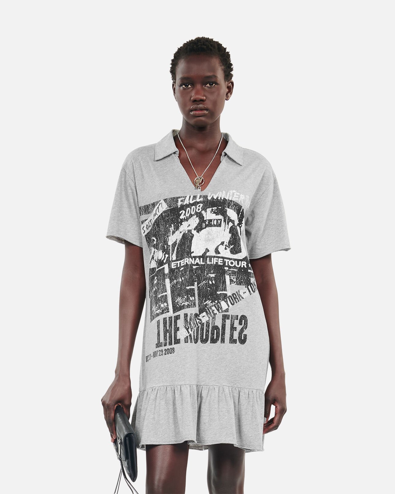 The Kooples WOMEN STONE GREY grey eternal life tour serigraphy t-shirt dress