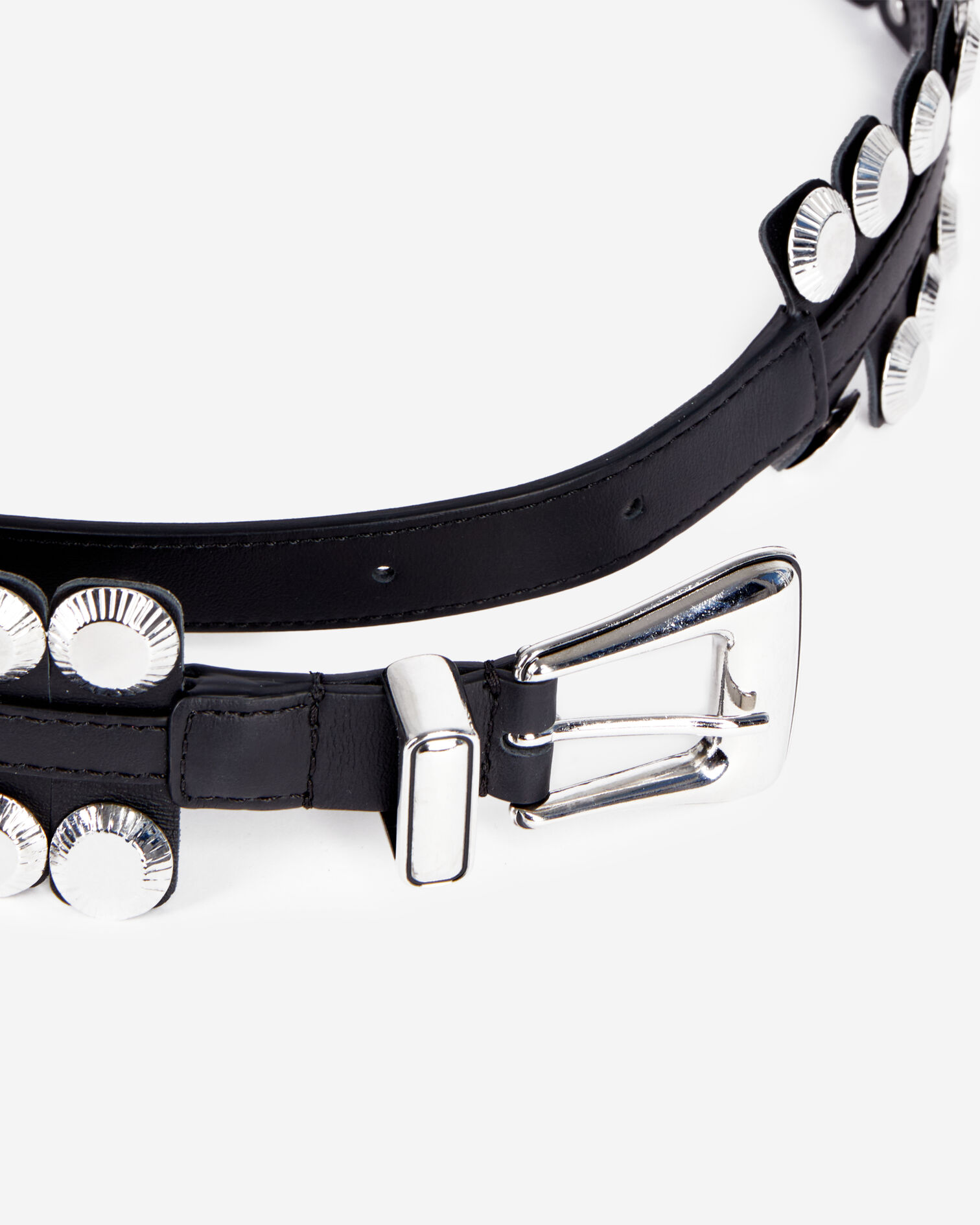 Ceinture large en cuir noir avec rivets, BLACK, hi-res image number null