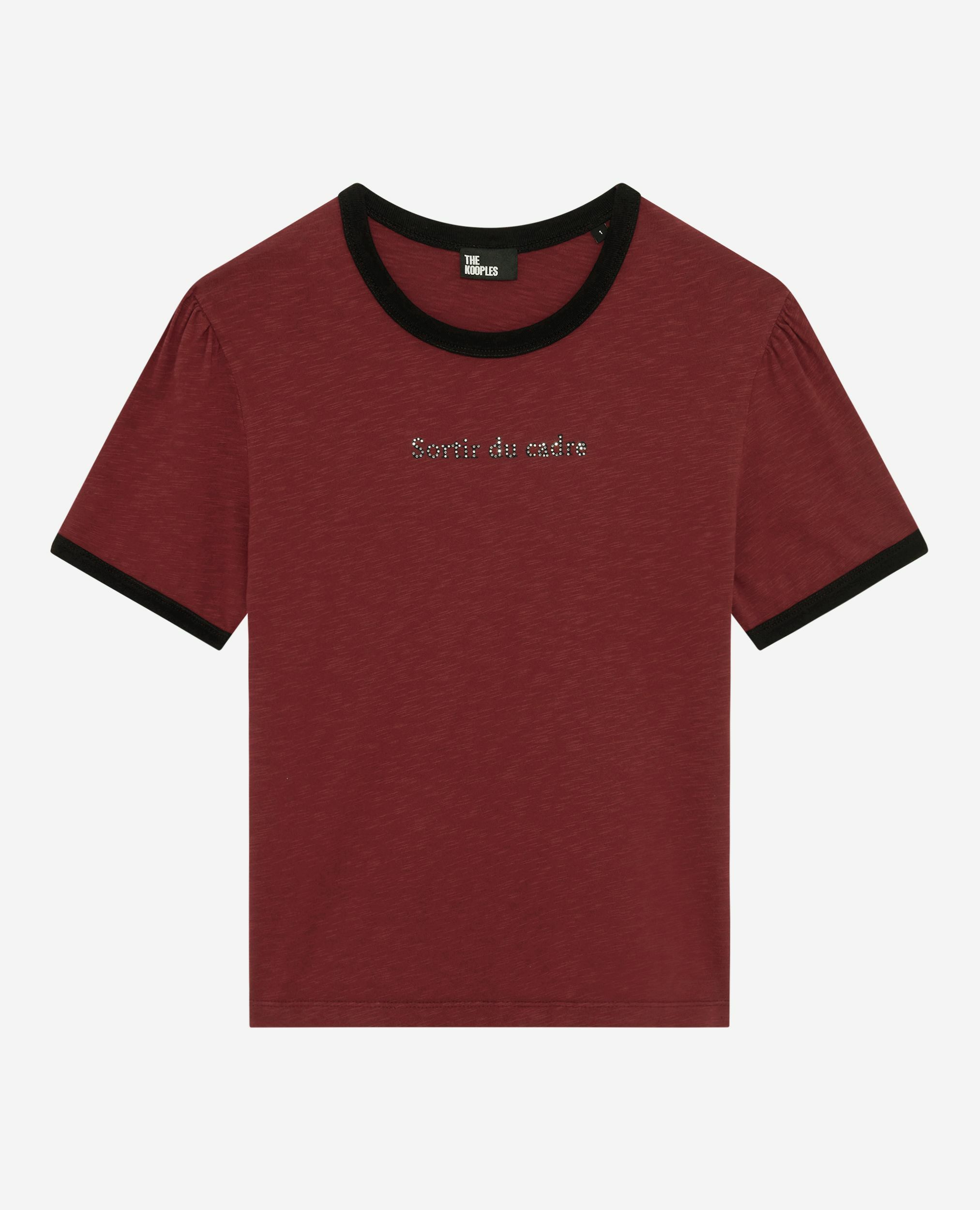 T-shirt with red rhinestone screen print, WINE RED, hi-res image number null