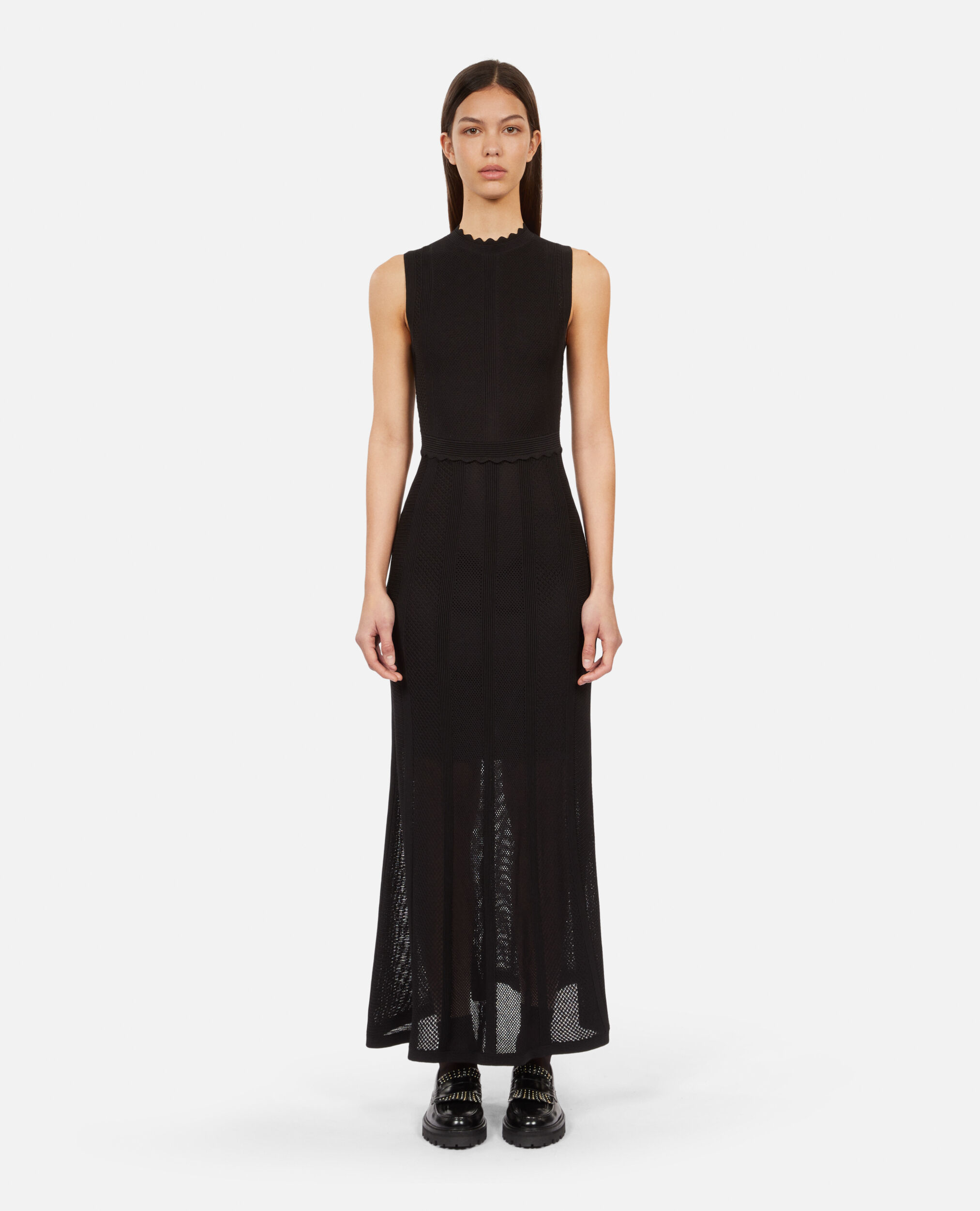 Black long mesh dress, BLACK, hi-res image number null