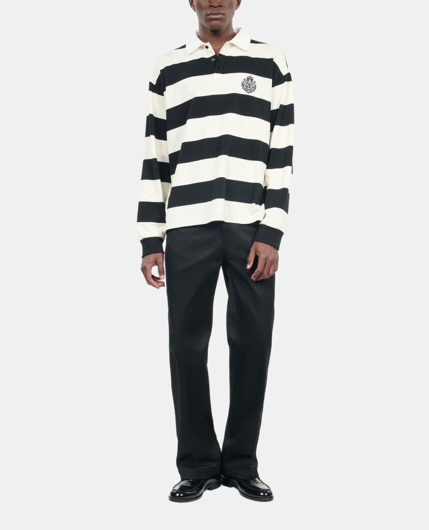 The Kooples HOMME BLACK / WHITE polo manches longues à rayures noires et blanches