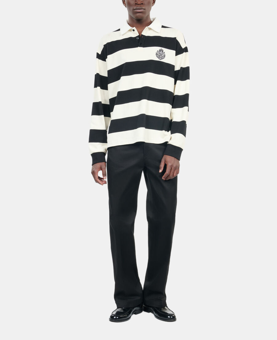 The Kooples H BLACK / WHITE long-sleeved black and white striped polo t-shirt