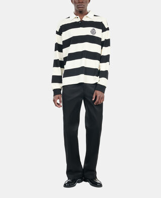The Kooples H BLACK / WHITE long-sleeved black and white striped polo t-shirt