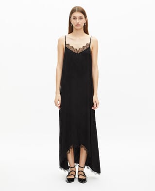 The Kooples WOMEN BLACK long black floral jacquard slip dress
