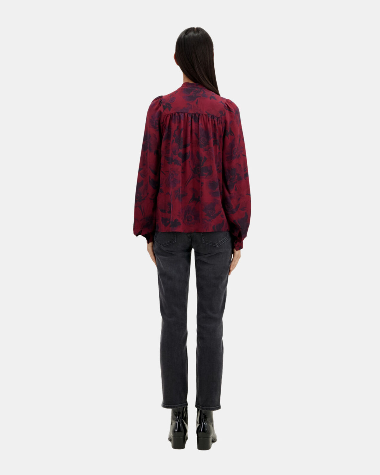 The Kooples WOMEN BLACK - BURGUNDY printed top with buttoning