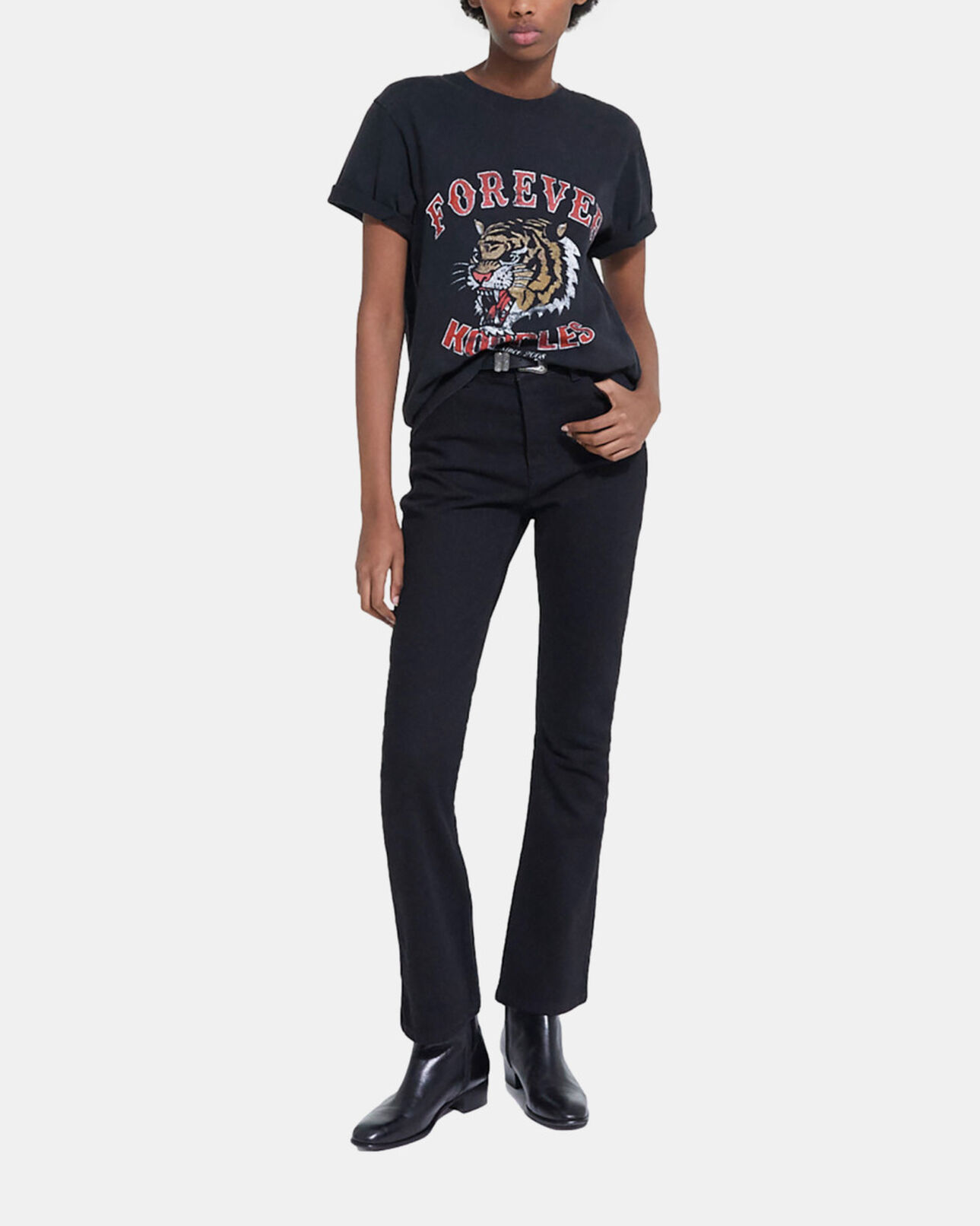The Kooples WOMEN BLACK WASHED black t-shirt with screen print