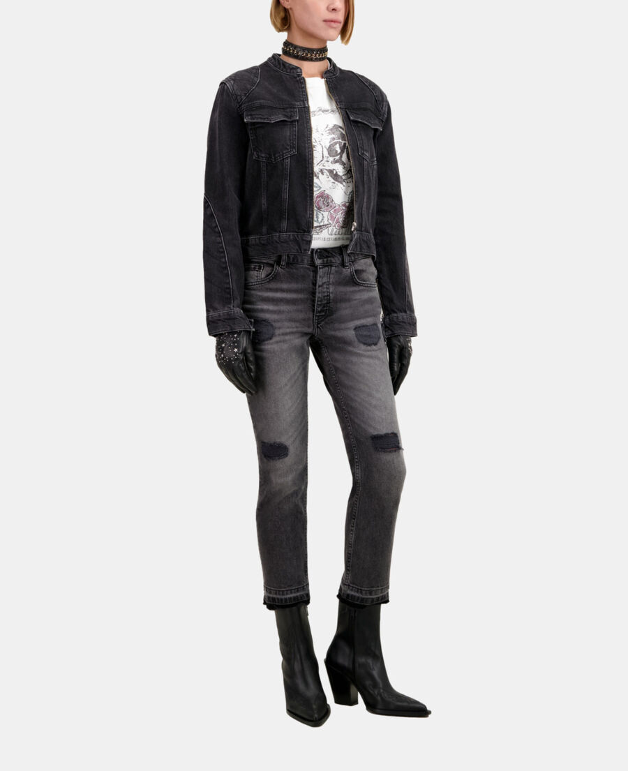 schwarze bikerjacke aus denim