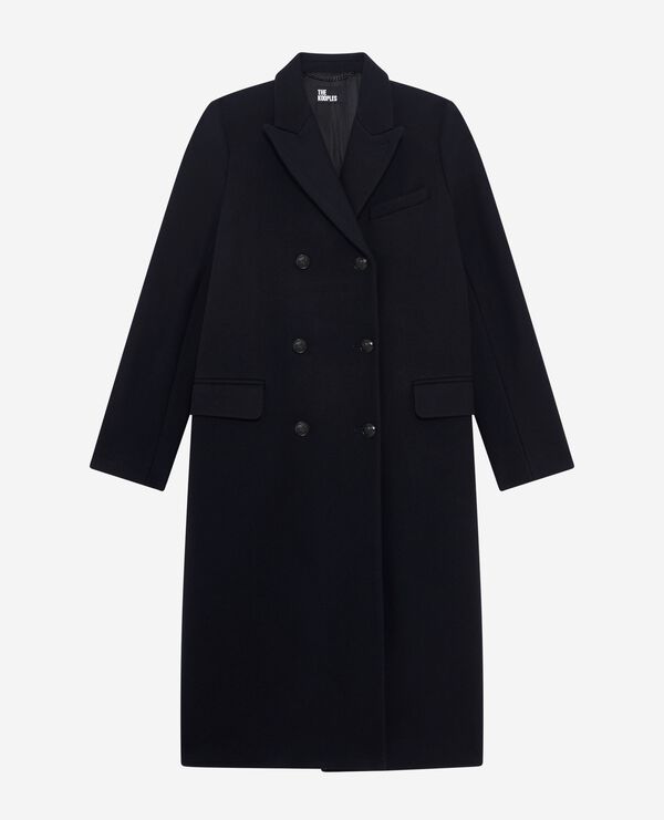 The Kooples DAMEN NAVY langer zweireihiger mantel aus marineblauer wolle