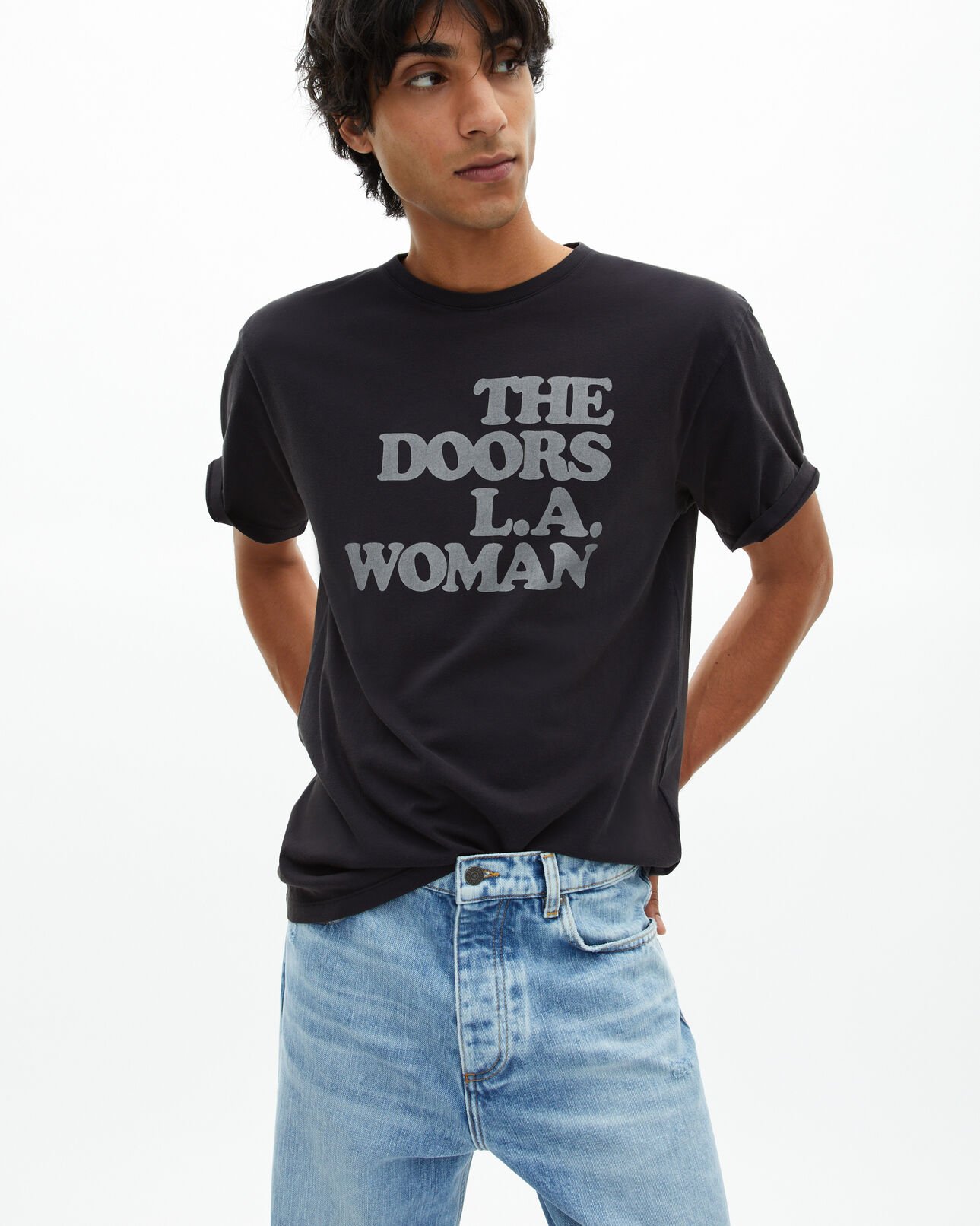 The Kooples M BLACK WASHED the doors x the kooples mixed t-shirt black