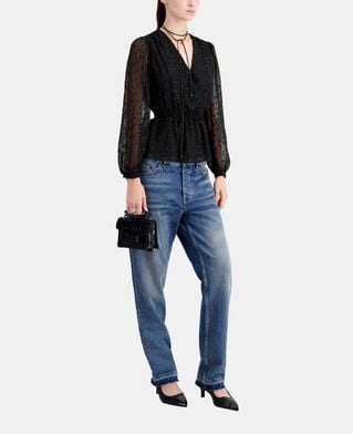 The Kooples FEMME BLACK top noir à pois en fil argenté