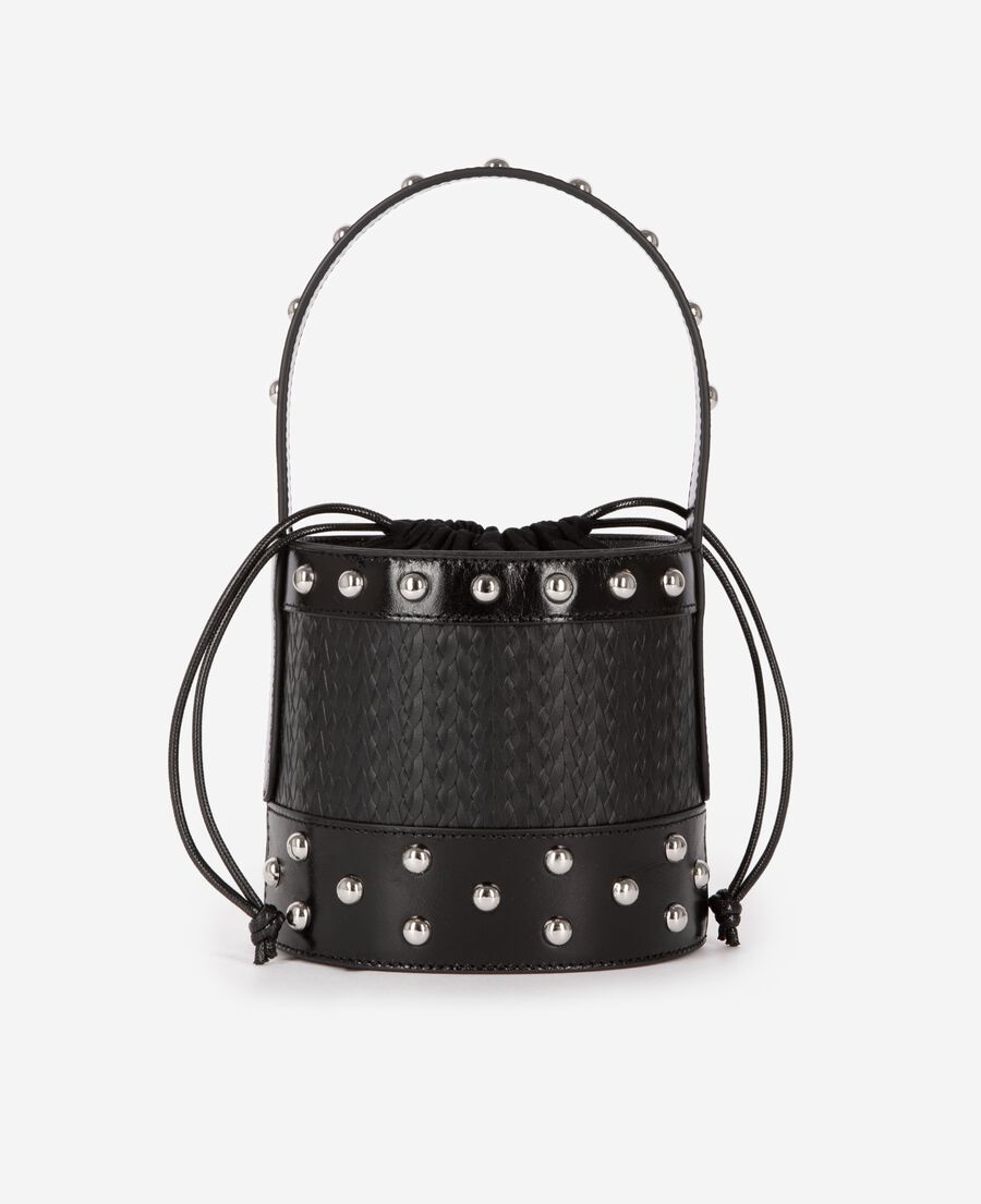 The Kooples WOMEN BLACK studded bucket bag, black