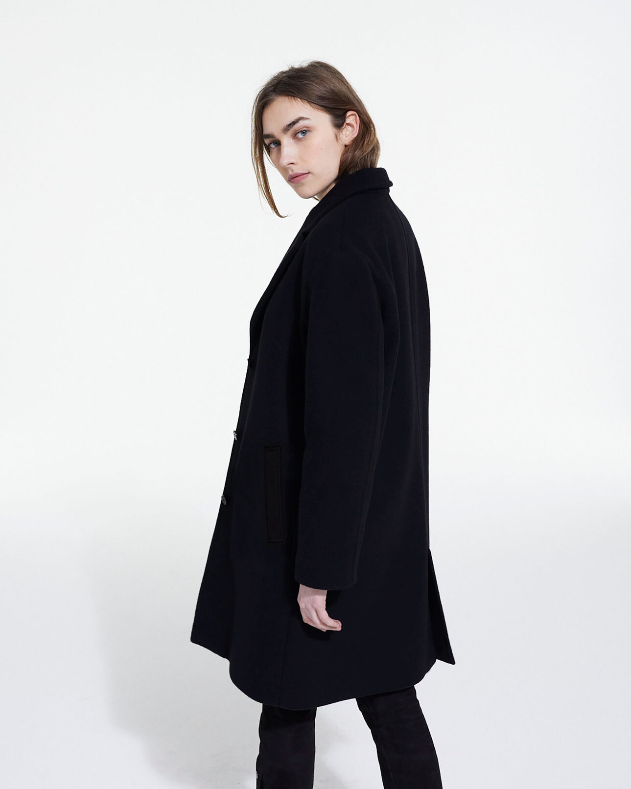 The Kooples FEMME BLACK manteau en laine noir