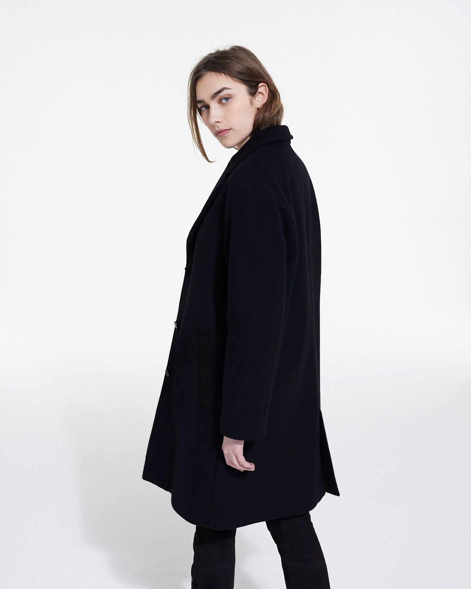 Manteau en laine noir, BLACK, hi-res image number null