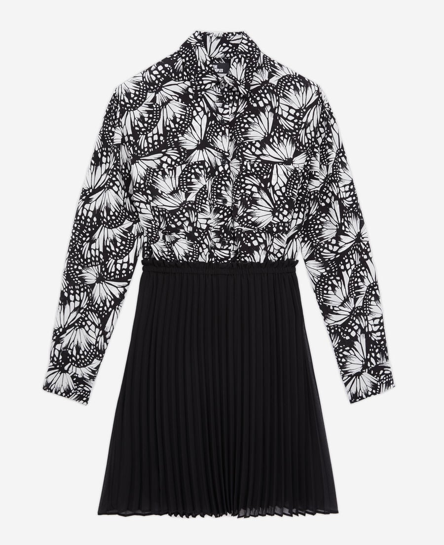 The Kooples DAMEN BLACK WHITE kurzes kleid mit plissierung und print