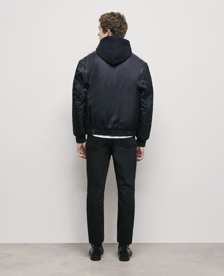 black bomber jacket with detachable sleeves