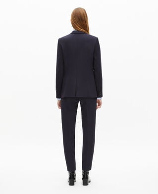 The Kooples WOMEN DARK NAVY navy blue structured-cut crepe suit jacket