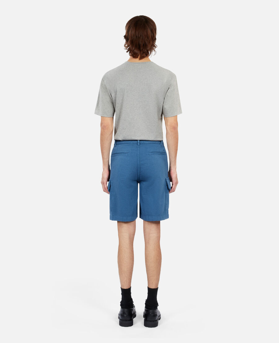 blue cotton and linen cargo shorts