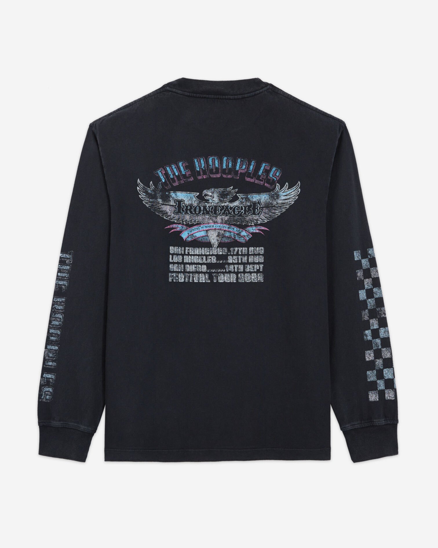 T-shirt noir coton imprimé manches longues, BLACK WASHED, hi-res image number null