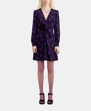 The Kooples FEMME BLACK /LIGHT PINK / BLUE robe courte fleurie avec drapé