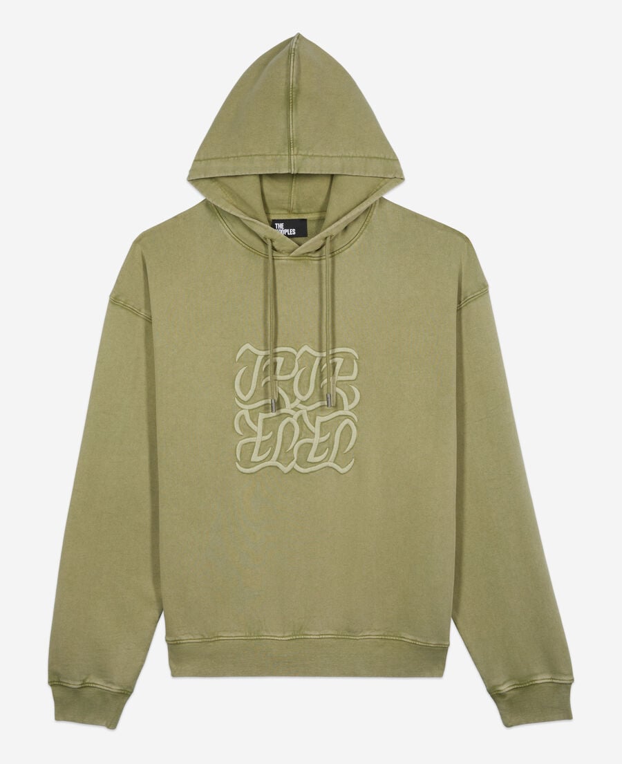 The Kooples HOMME KAKI GREY sweatshirt à capuche avec broderie logo vert