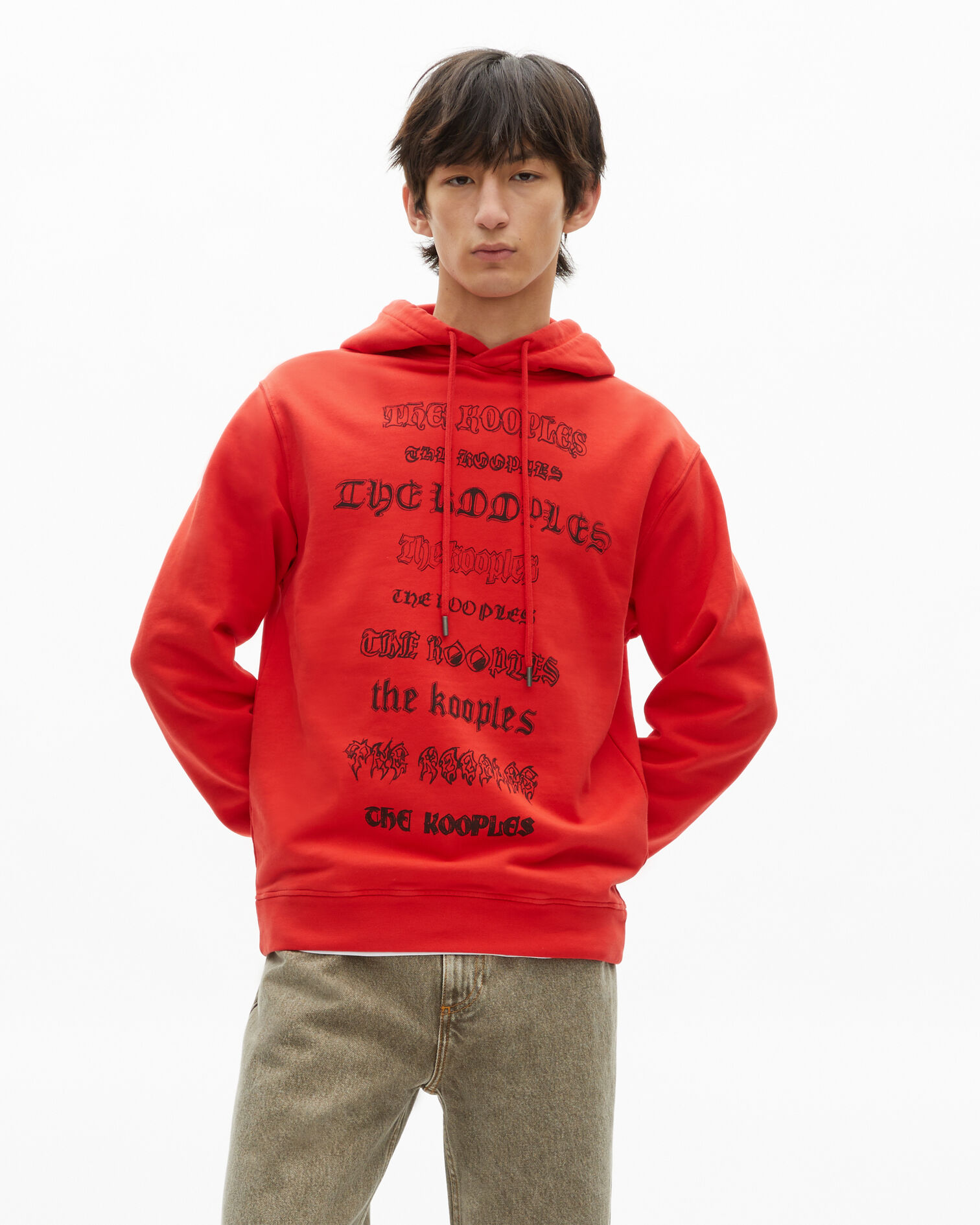 Hooded sweatshirt with red screen print, RED, hi-res image number null