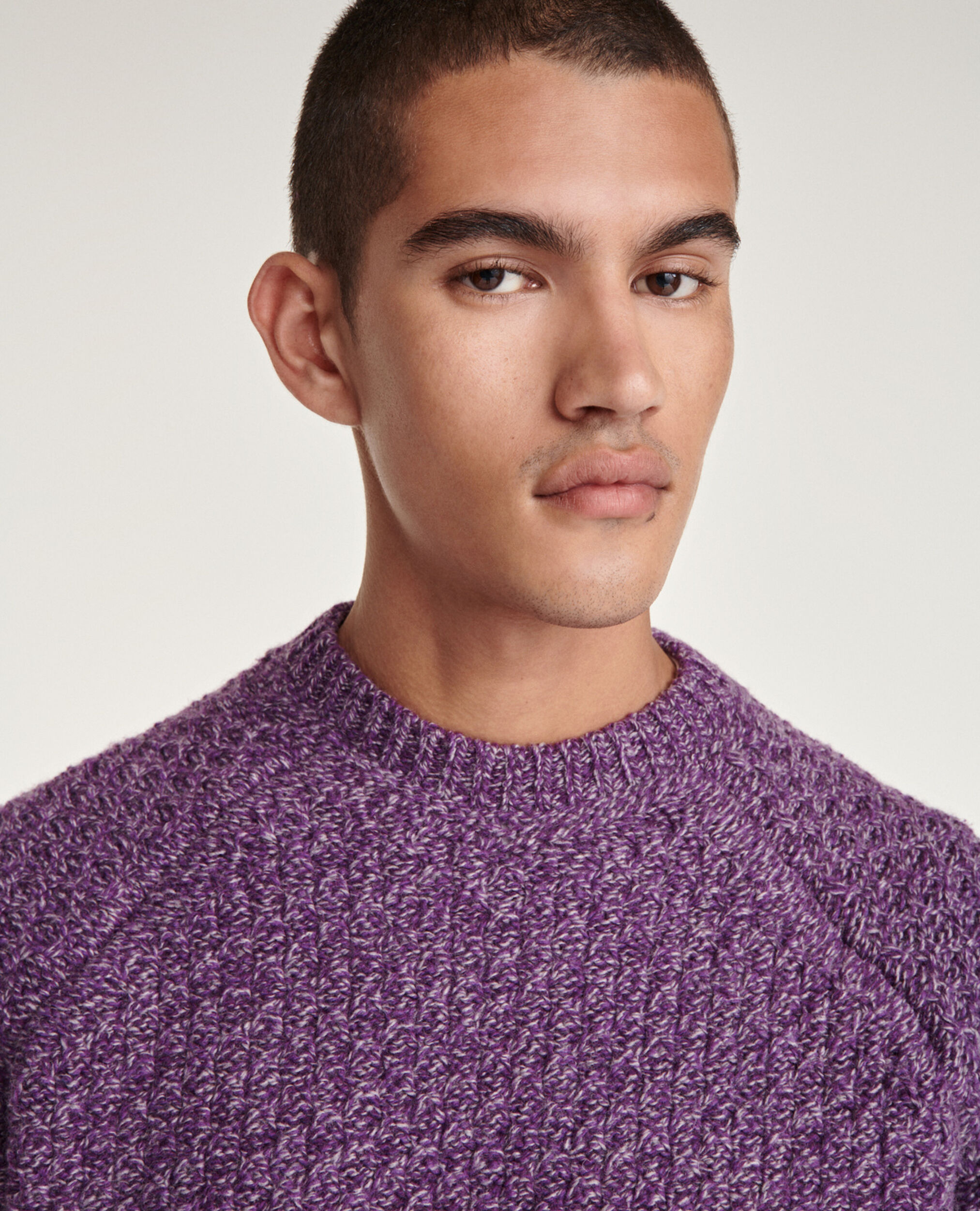 Purple wool sweater with a honeycomb texture, PURPLE, hi-res image number null