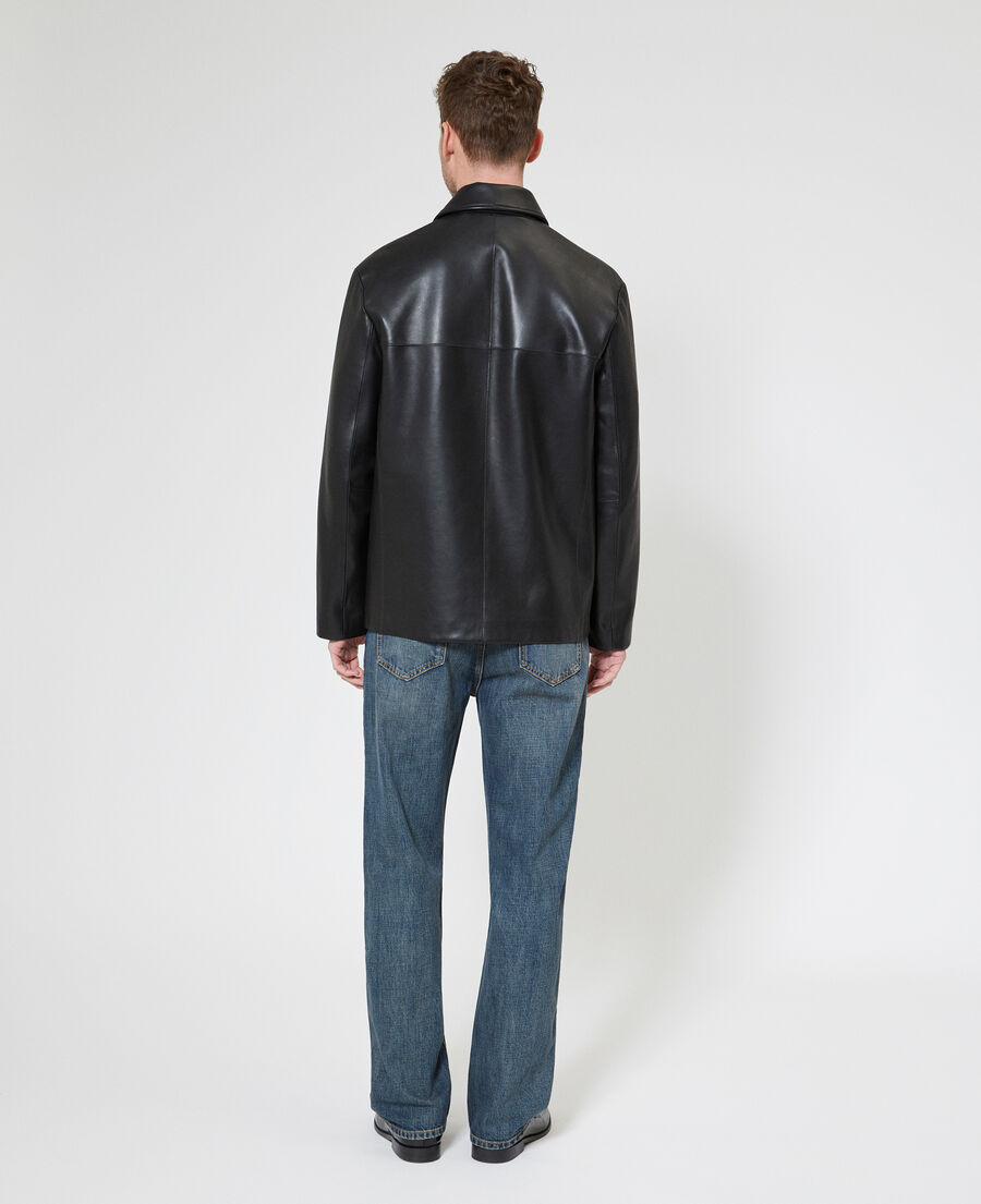The Kooples HOMME BLACK blouson en cuir &agrave; boutons noir