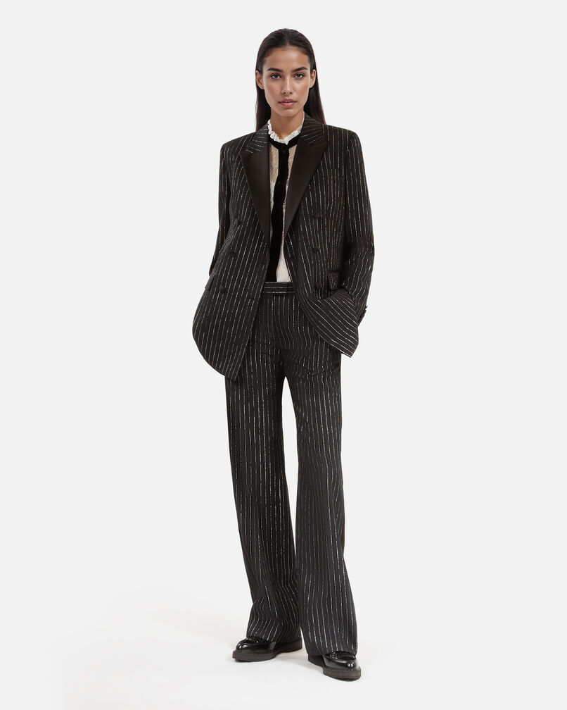 The Kooples FEMME BLACK pantalon tailleur droit à rayures noir