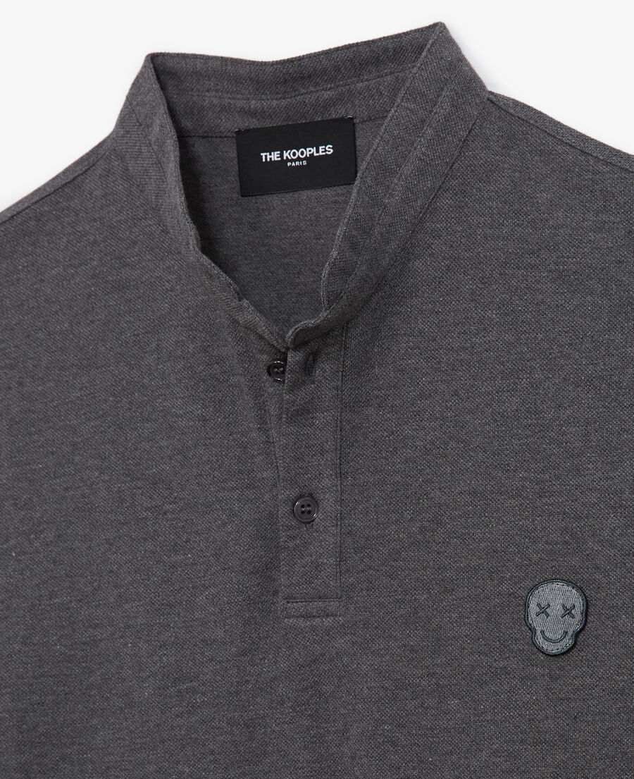 gray cotton polo with officer collar