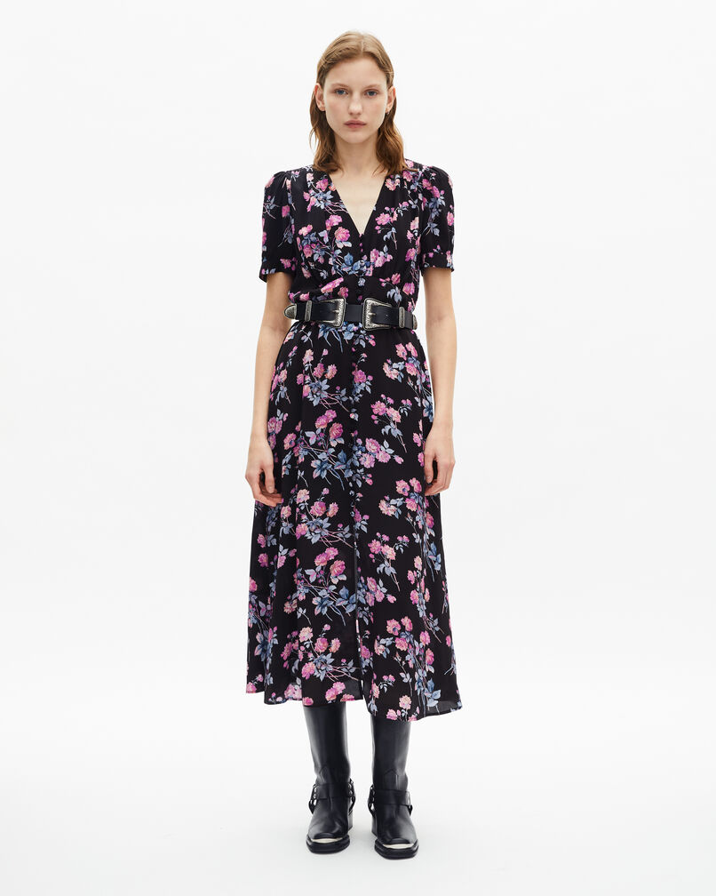 The Kooples WOMEN BLACK / PINK black floral print long dress
