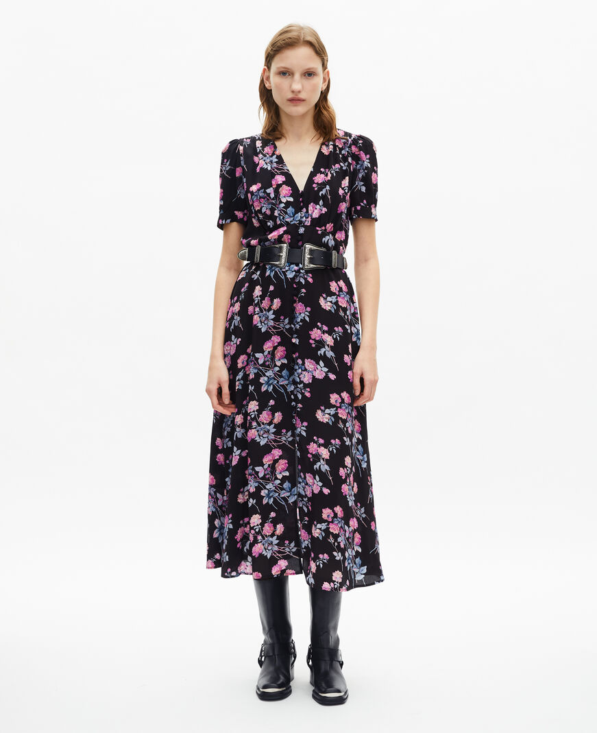The Kooples F BLACK / PINK black floral print long dress