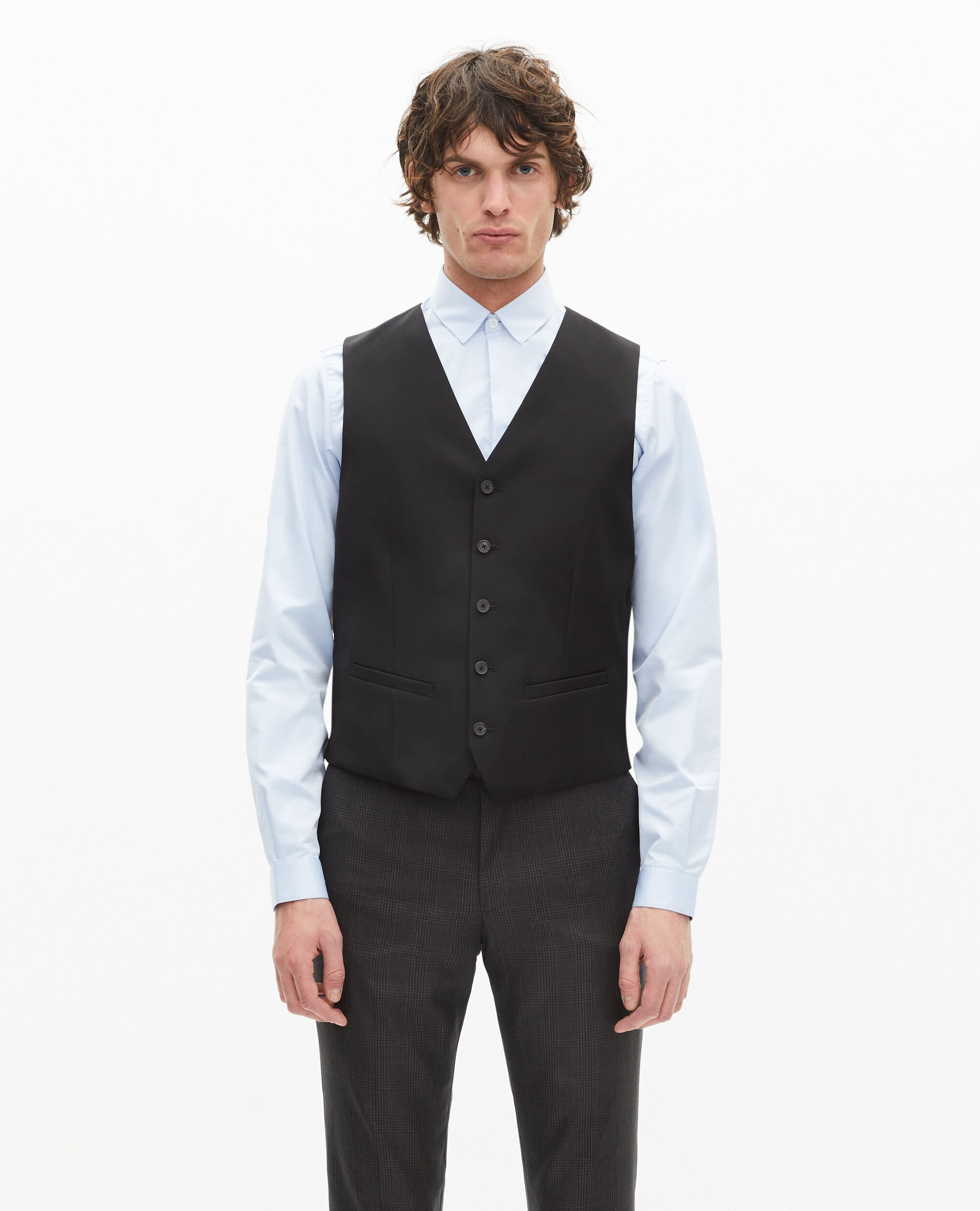 Black suit vest in wool tailored cut, BLACK, hi-res image number null
