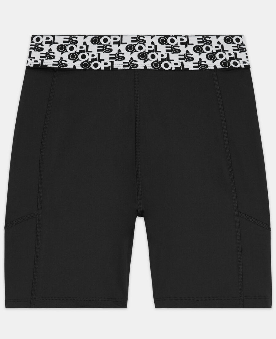 The Kooples DAMEN BLACK schwarze radlershorts aus funktionsmaterial mit logo