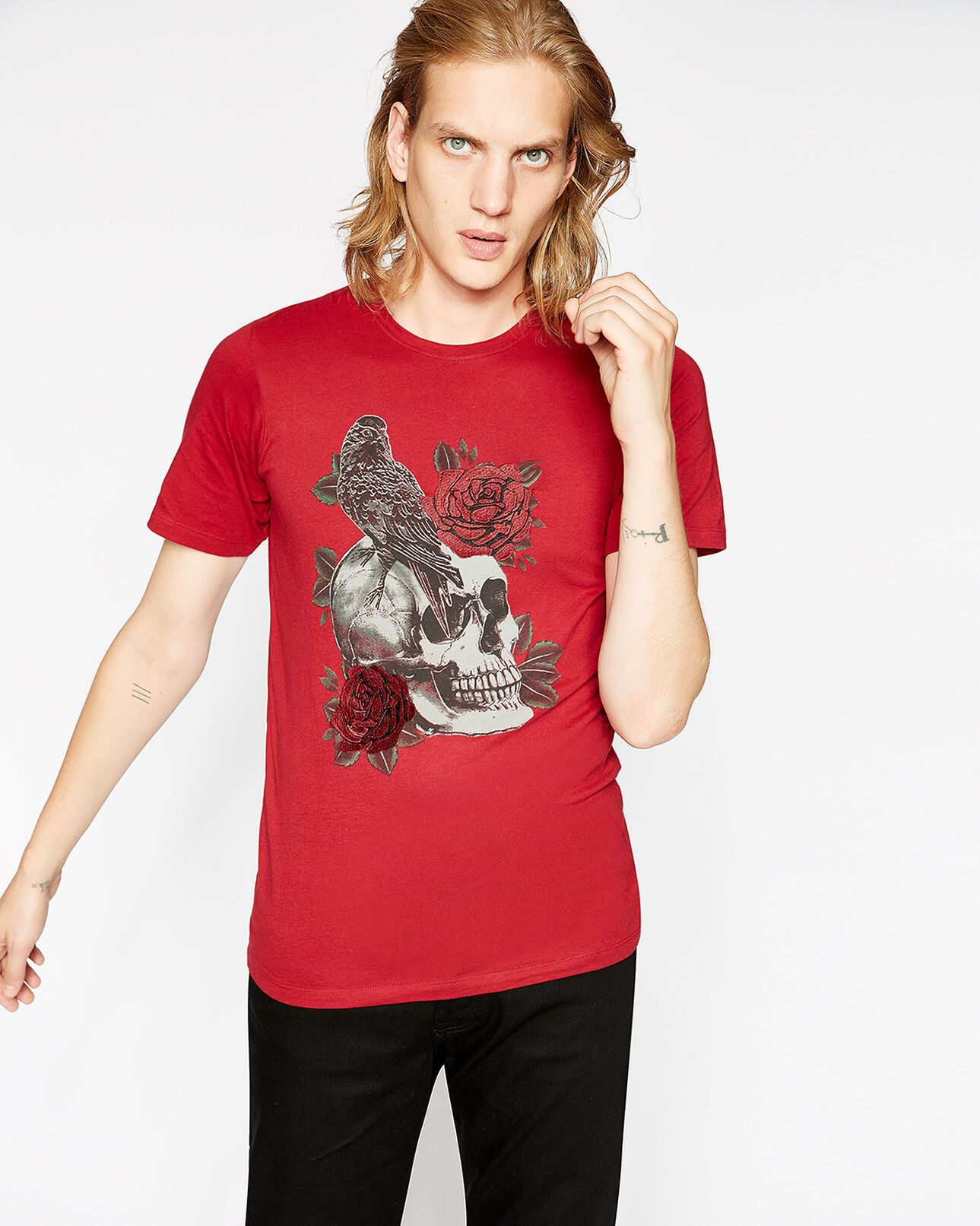 The Kooples HOMBRE RED camiseta de algodón roja skull - roses